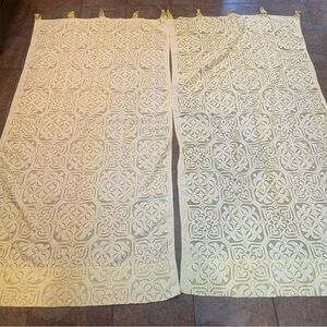 Saffron Living Quilted Butter Yellow Two Curtain Panels Boho Sheer